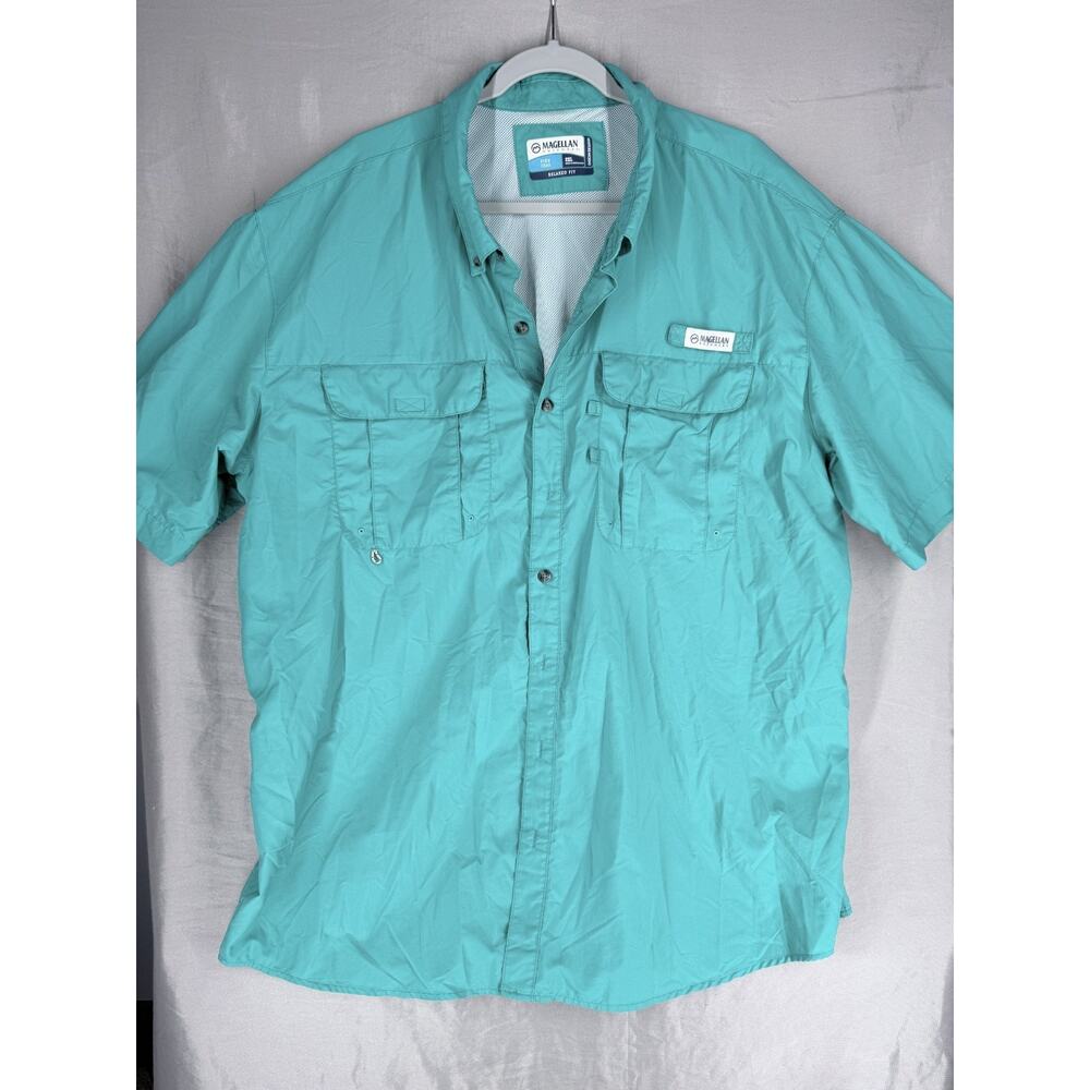 Magellan Outdoors Nylon Shirt Green Vented Fishing Short Sleeve MagWick Men's 2X